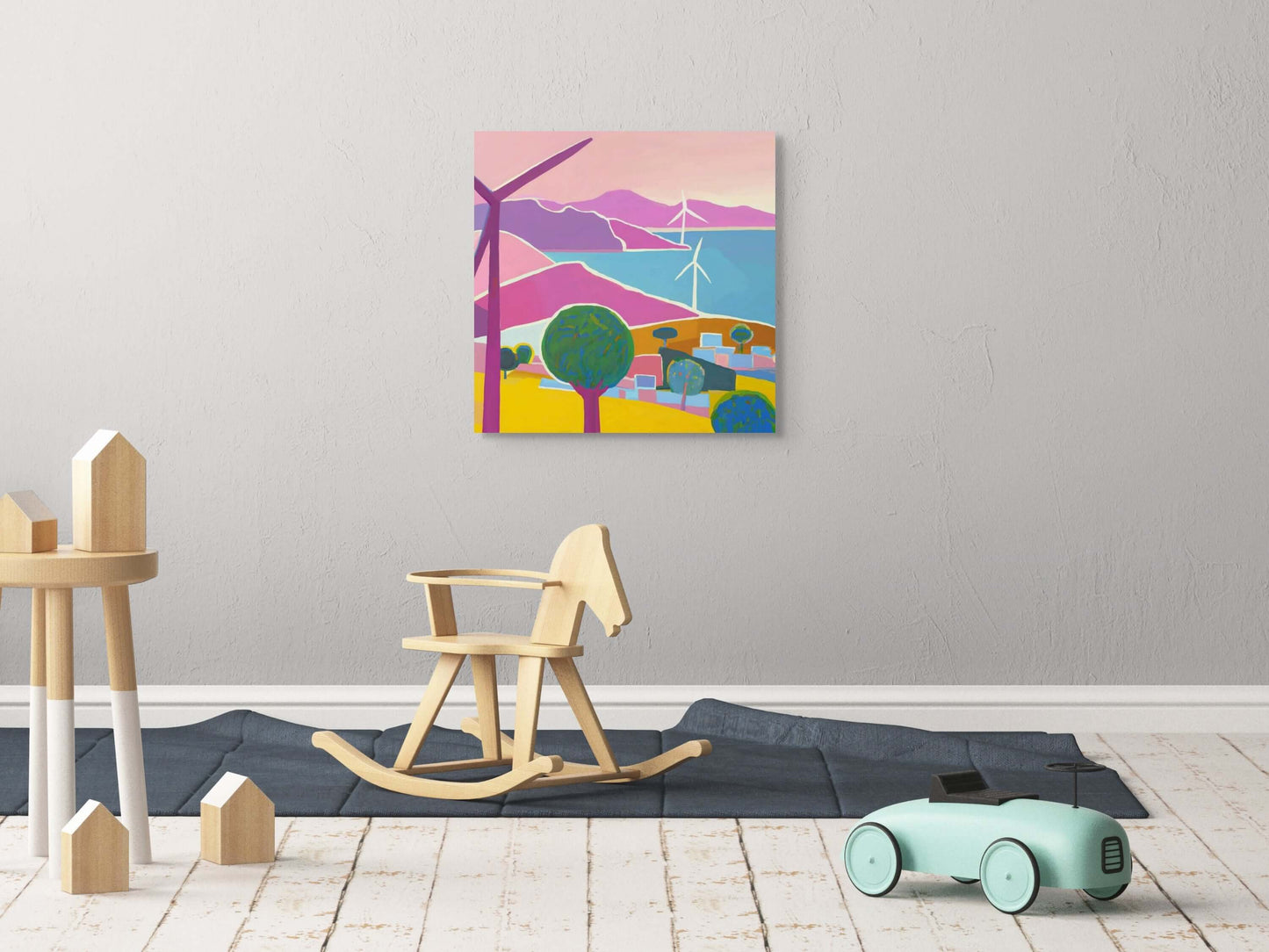 Wondershire, Wind Turbines Canvas Print, Canvas,Childrens Room,Coastal Wind Farm,Green Energy Decor,Kids Decor,Nature Art,Nursery Decor,Renewable Energy Art,Sustainable Living,Wind Power Art,Wind Turbine Art
