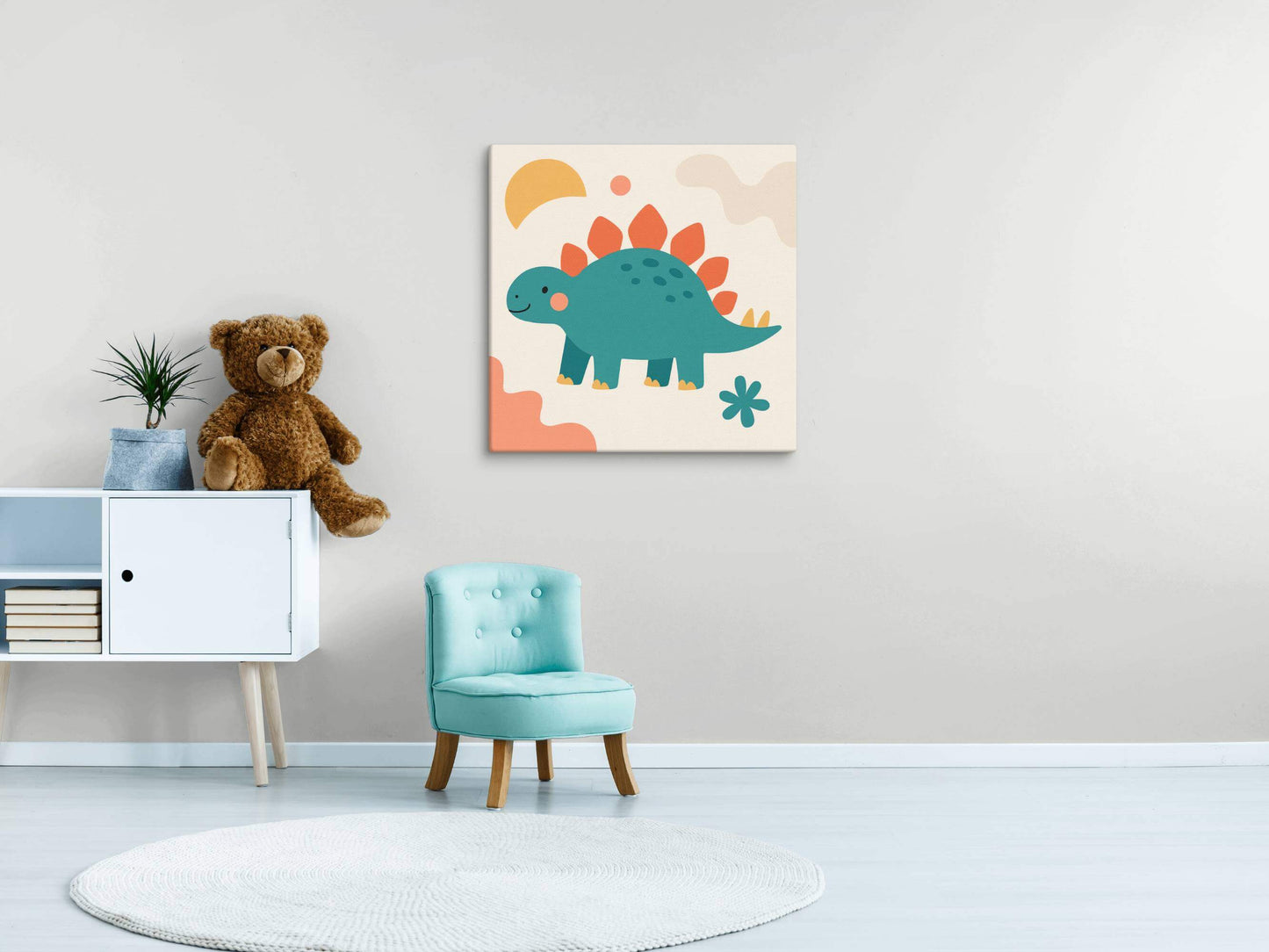 Wondershire, Stegosaurus Canvas Print – Spiky Smiles, baby dinosaur print,Canvas,cartoon dinosaur wall art,colorful dino decor,cute stegosaurus art,dinosaur print for toddlers,dinosaur wall art for kids,friendly dinosaur wall art,happy dinosaur illustrati