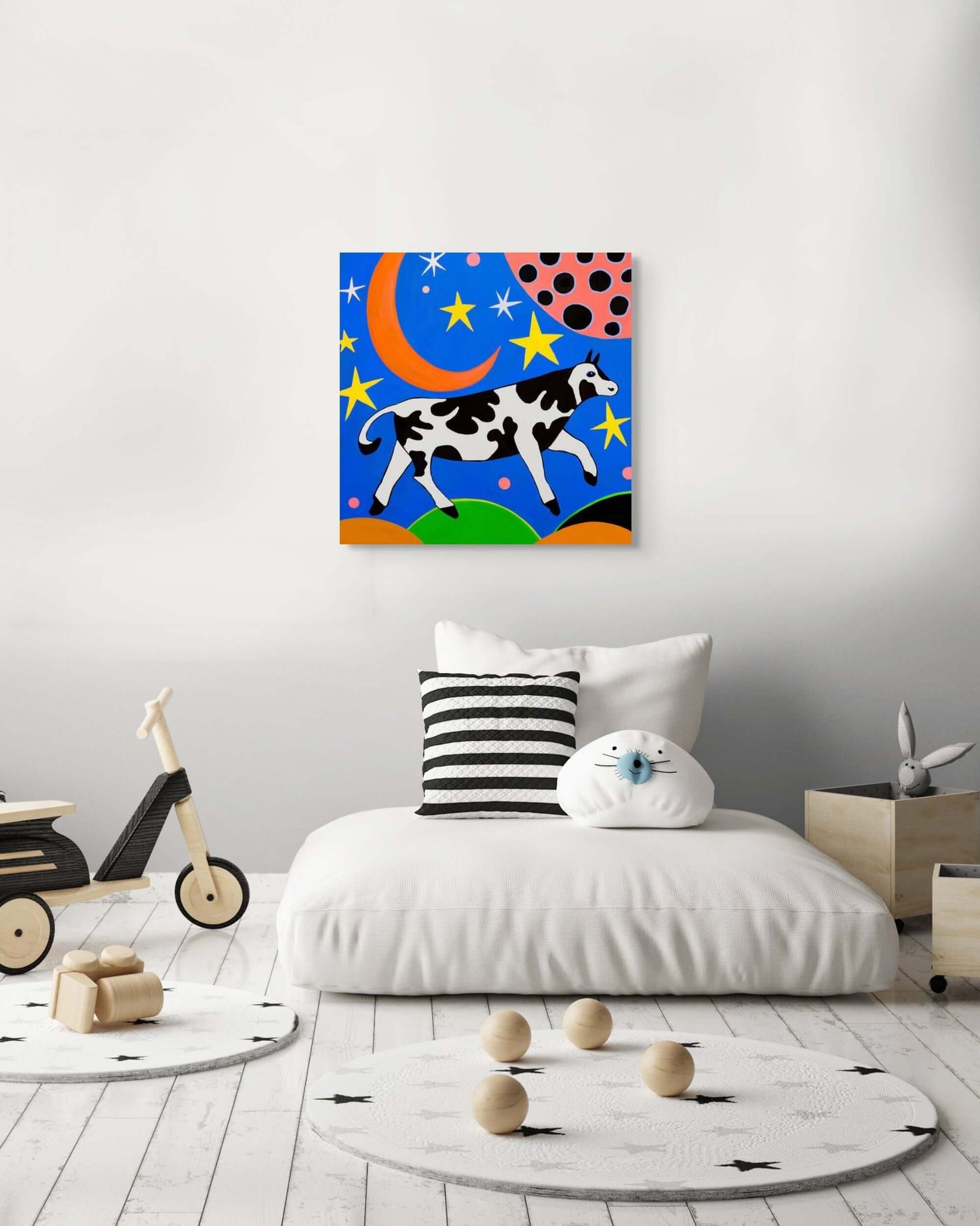 Wondershire, Cow Jumping Over The Moon Canvas Print, Animal Print,Bedtime Story Art,Canvas,Childrens Book Art,Childrens Room,Cow Art,Cow Jumping Over Moon,Kids Decor,Nursery Art,Nursery Decor