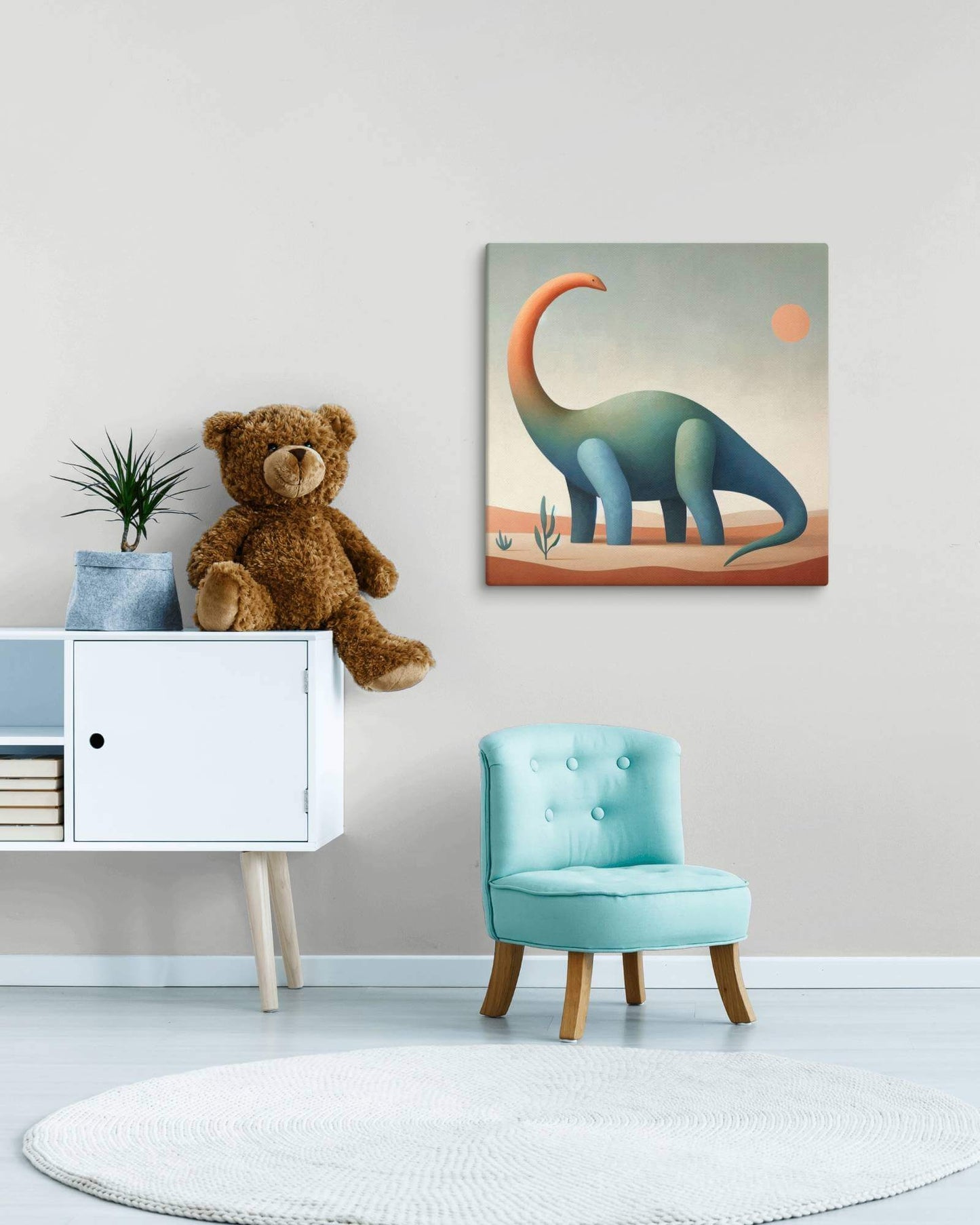 Wondershire, Brachiosaurus Canvas Print – Mint & Peach, abstract dinosaur,baby boy room,baby girl room,baby shower gift,brachiosaurus,brachiosaurus art,Canvas,cartoon dinosaur,colorful wall art,cute dinosaur,dino art,dinosaur,dinosaur canvas,dinosaur deco
