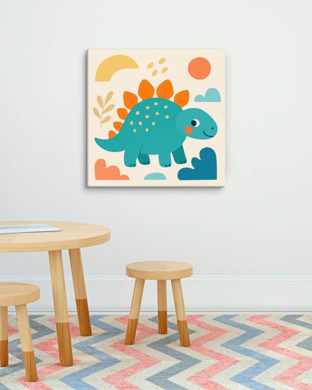 Wondershire, Stegosaurus Canvas Print – Little Leafback Adventure, baby dinosaur print,Canvas,cartoon dinosaur wall art,colorful dino decor,cute stegosaurus art,dinosaur print for toddlers,dinosaur wall art for kids,friendly dinosaur wall art,happy dinosa