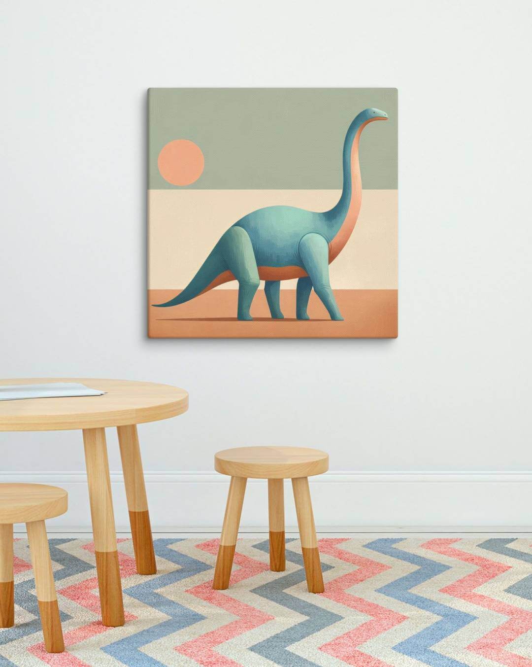 Wondershire, Brachiosaurus Canvas Print – Blush Horizon, abstract dinosaur,baby boy room,baby girl room,baby shower gift,brachiosaurus,brachiosaurus art,Canvas,cartoon dinosaur,colorful wall art,cute dinosaur,dino art,dinosaur,dinosaur canvas,dinosaur dec