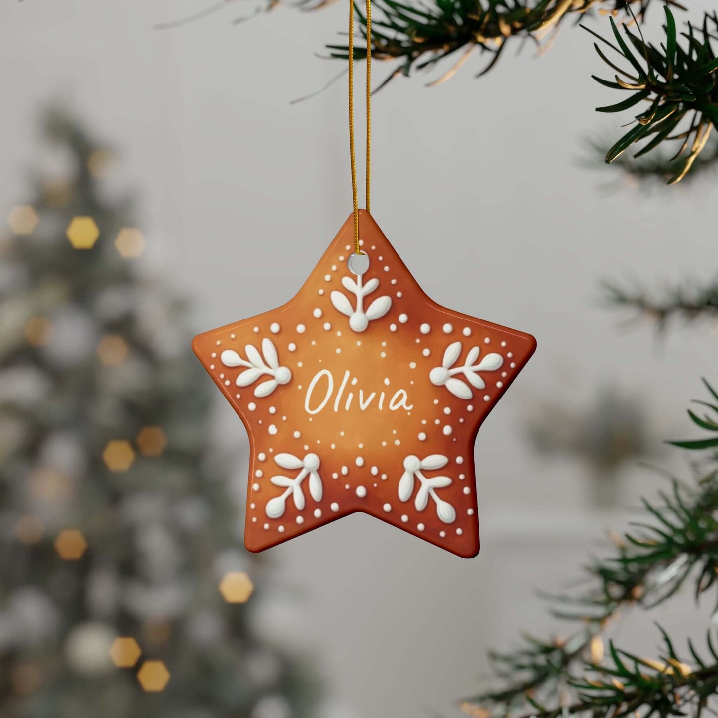 Wondershire - Personalized Gingerbread Star Christmas Ceramic Ornament - Ceramic,Christmas,Custom name,Decor,Home & Living,ornament,Ornaments,Personalized Gingerbread Star Christmas Ornament,Seasonal Decorations