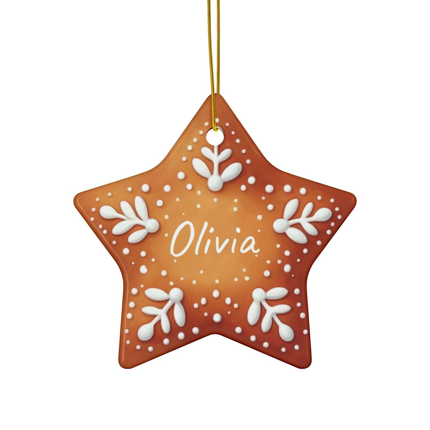 Wondershire - Personalized Gingerbread Star Christmas Ceramic Ornament - Ceramic,Christmas,Custom name,Decor,Home & Living,ornament,Ornaments,Personalized Gingerbread Star Christmas Ornament,Seasonal Decorations