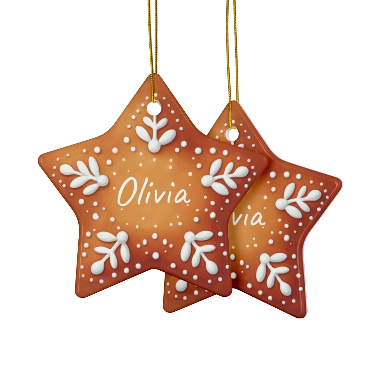 Wondershire - Personalized Gingerbread Star Christmas Ceramic Ornament - Ceramic,Christmas,Custom name,Decor,Home & Living,ornament,Ornaments,Personalized Gingerbread Star Christmas Ornament,Seasonal Decorations
