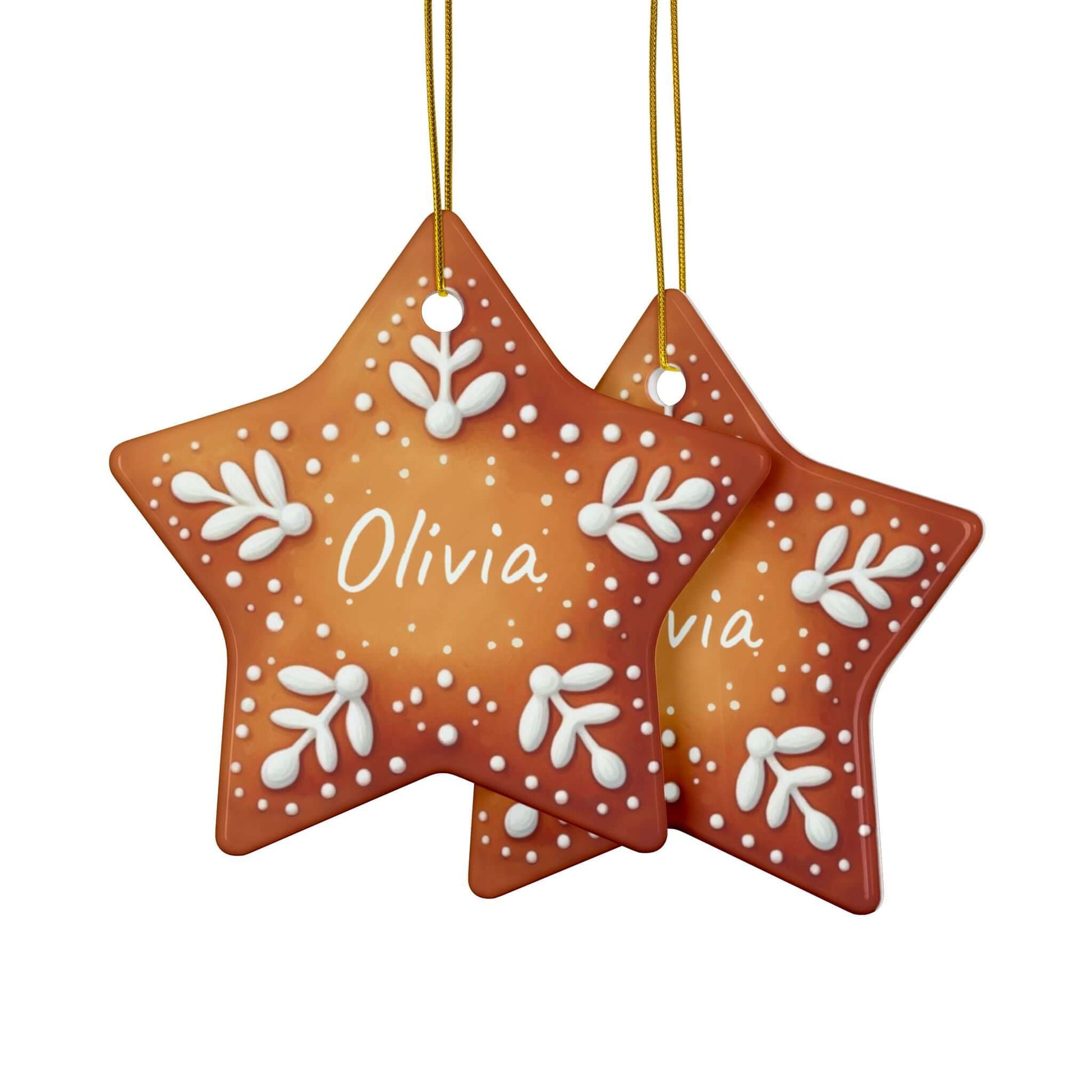 Wondershire - Personalized Gingerbread Star Christmas Ceramic Ornament - Ceramic,Christmas,Custom name,Decor,Home & Living,ornament,Ornaments,Personalized Gingerbread Star Christmas Ornament,Seasonal Decorations