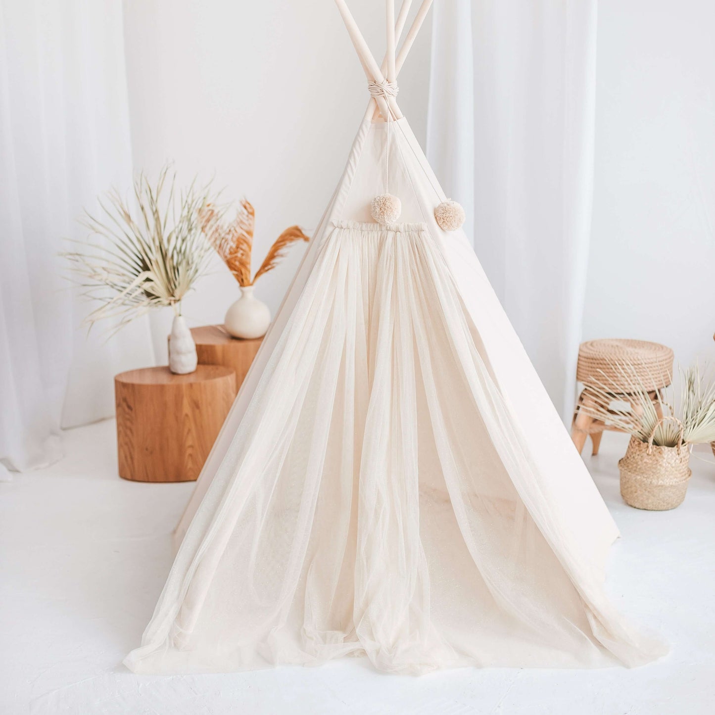 Wondershire, MINICAMP Fairy Kids Play Tent with Tulle in Ecru, Childrens Room,Kids Decor,Kids teepee tent with tulle from minicamp,Nursery Decor