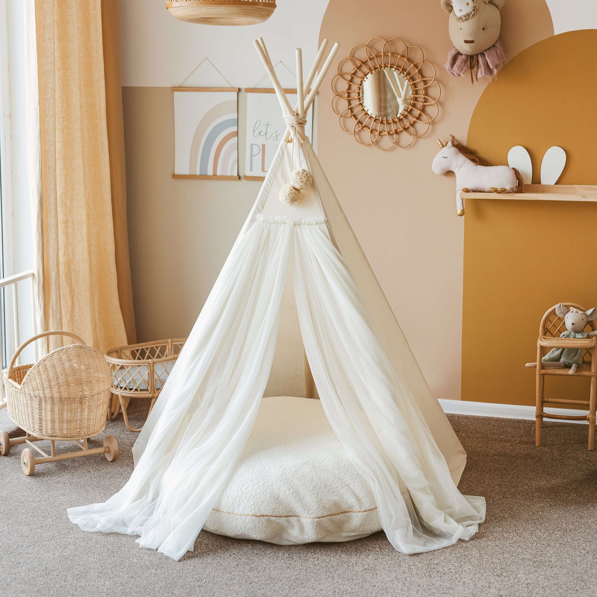 Wondershire, MINICAMP Fairy Kids Play Tent with Tulle in Ecru, Childrens Room,Kids Decor,Kids teepee tent with tulle from minicamp,Nursery Decor