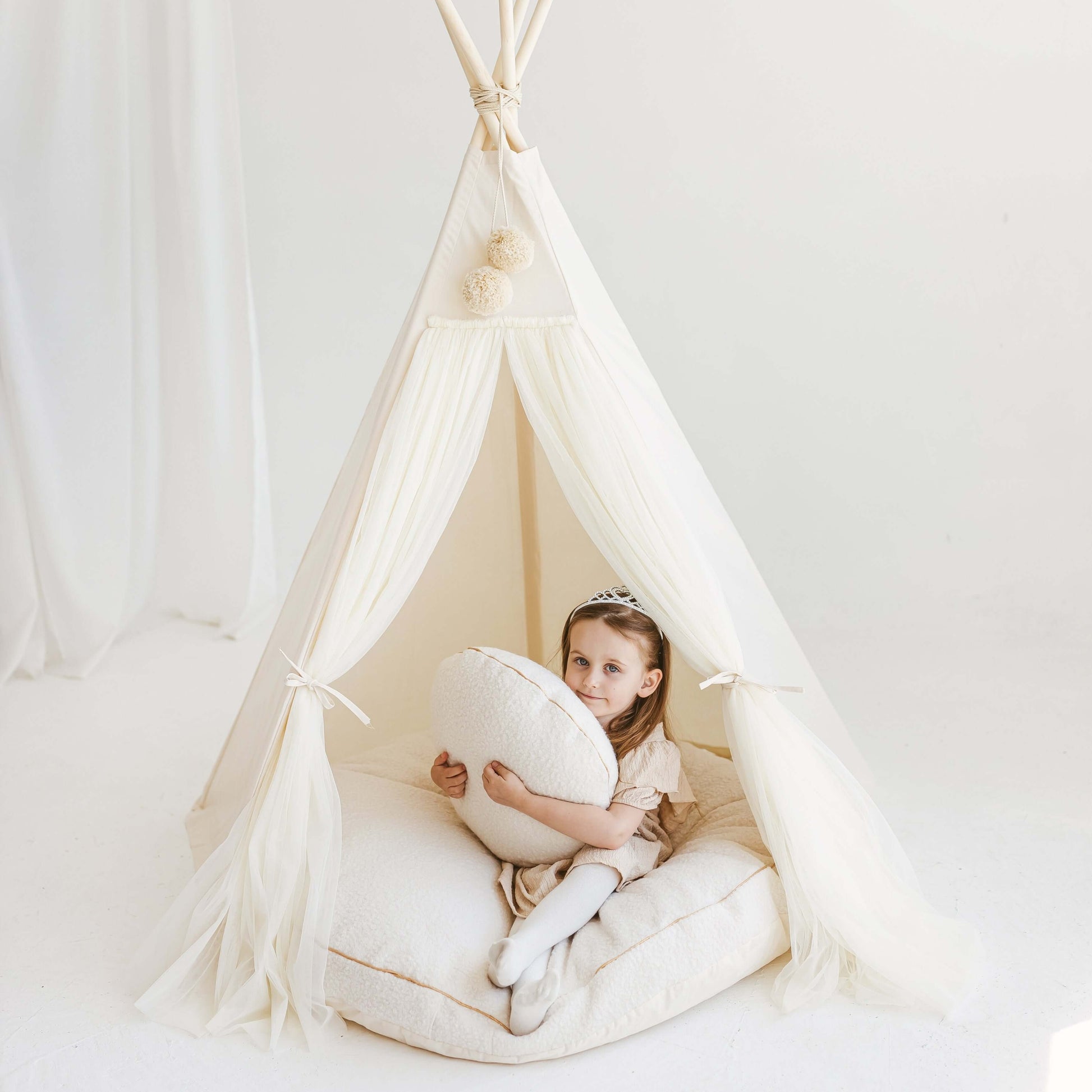 Wondershire, MINICAMP Fairy Kids Play Tent with Tulle in Ecru, Childrens Room,Kids Decor,Kids teepee tent with tulle from minicamp,Nursery Decor