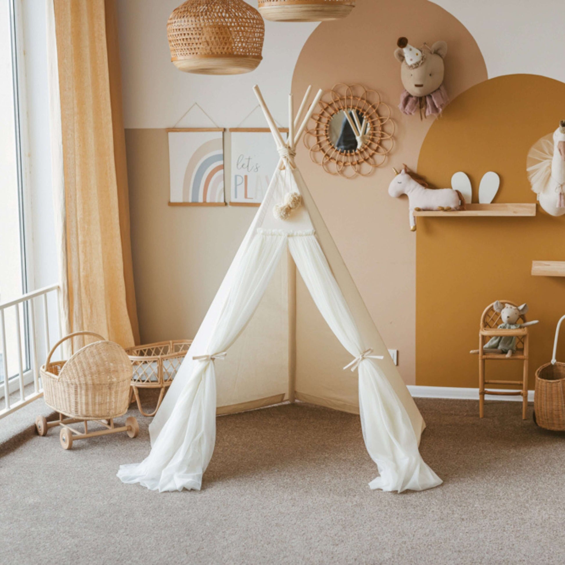 Wondershire, MINICAMP Fairy Kids Play Tent with Tulle in Ecru, Childrens Room,Kids Decor,Kids teepee tent with tulle from minicamp,Nursery Decor
