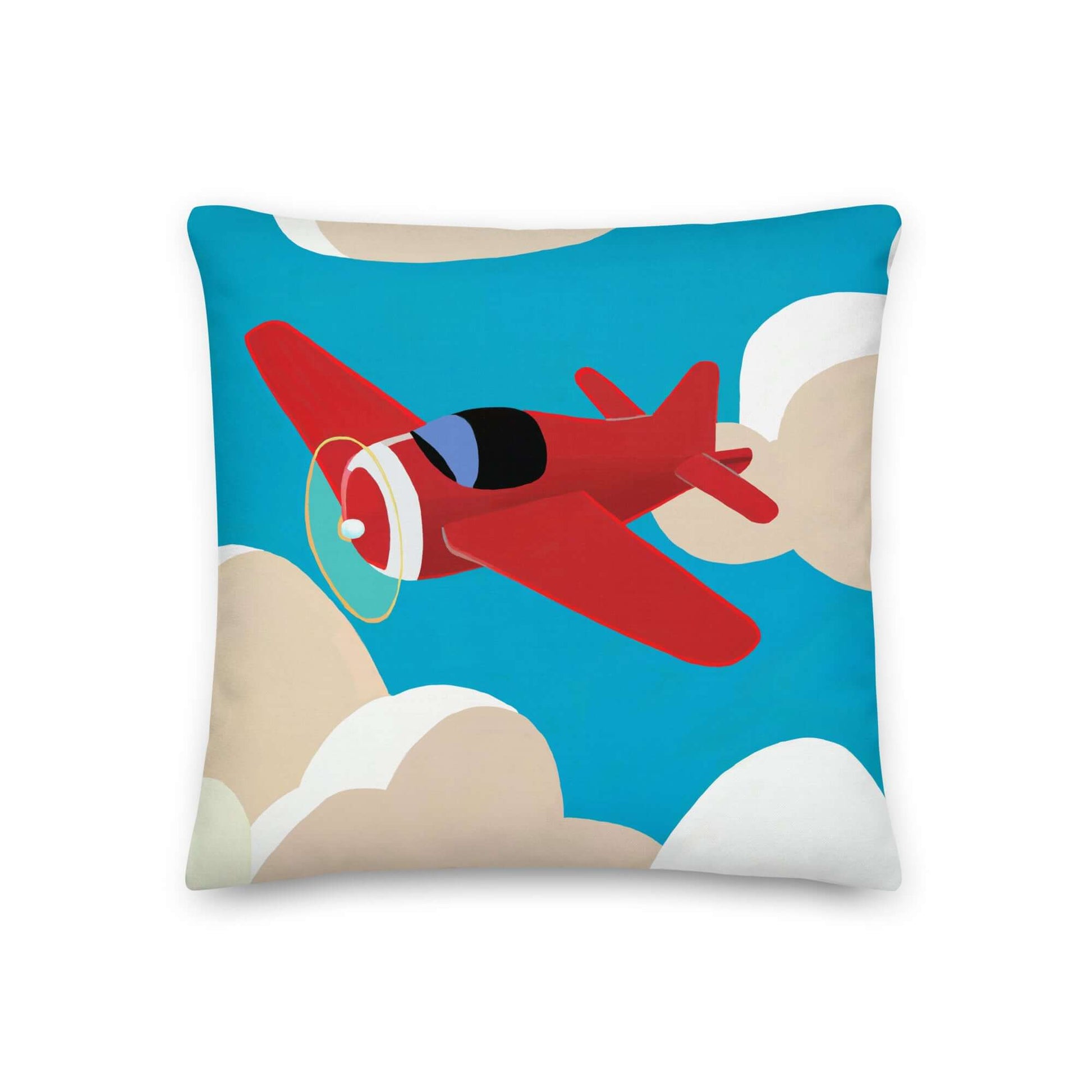Wondershire, Red Airplane Premium Pillow, Airplane In Sky,Aviation Art,Childrens Room,Kids Decor,Nursery Decor,Pillow,Red Plane