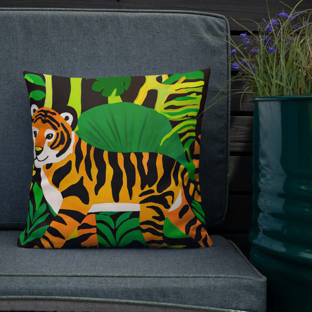 Wondershire, Tiger Premium Pillow, Kids Decor,Nursery Art,Nursery Decor,Pillow,Red Plane,Safari Decor,Tiger Art,Tiger In Jungle,Wildlife Nursery