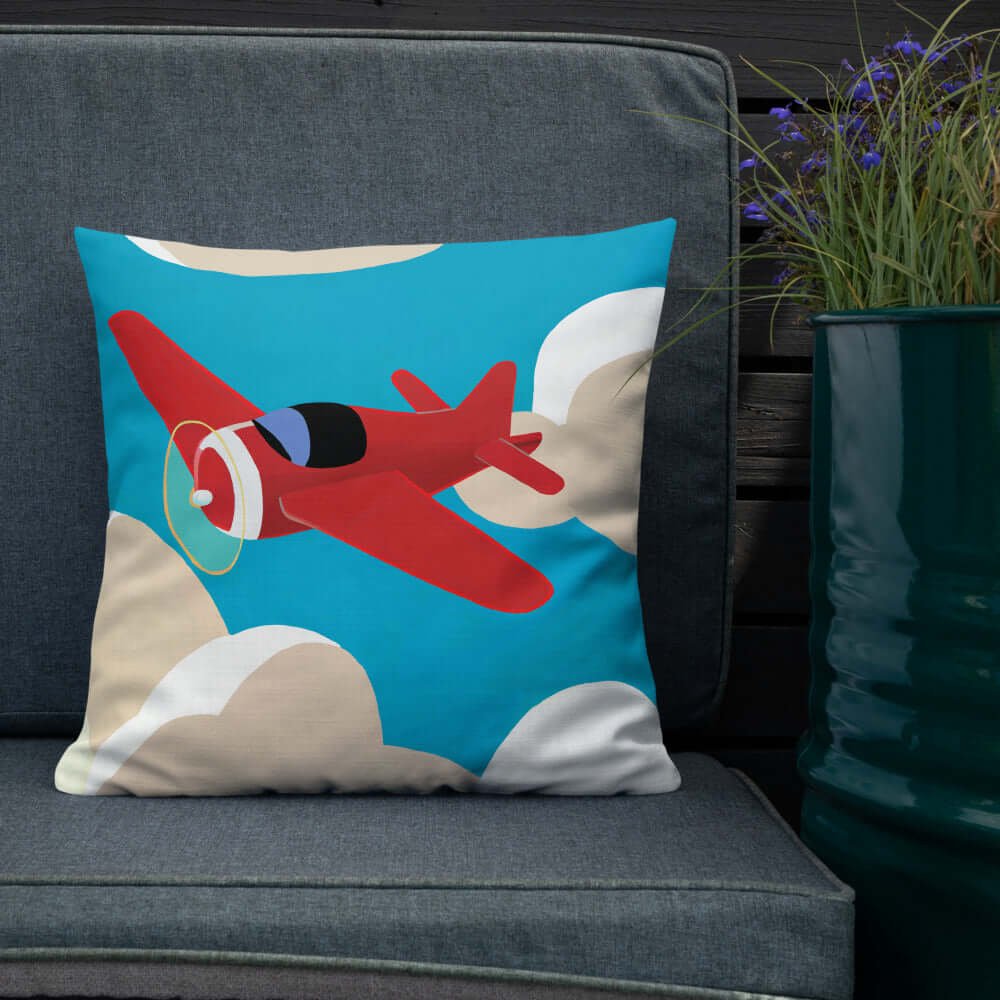 Wondershire, Red Airplane Premium Pillow, Airplane In Sky,Aviation Art,Childrens Room,Kids Decor,Nursery Decor,Pillow,Red Plane