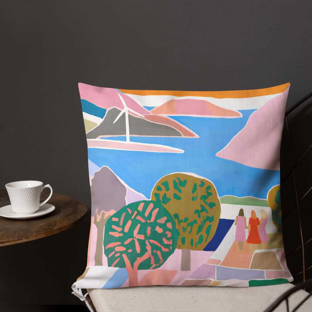 Wondershire, Wind Turbine Premium Pillow, Green Energy Decor,Kids Decor,Nature Art,Nursery Art,Nursery Decor,Pillow,Renewable Energy Art,Sustainable Living,Wind Power Art,Wind Turbine Art