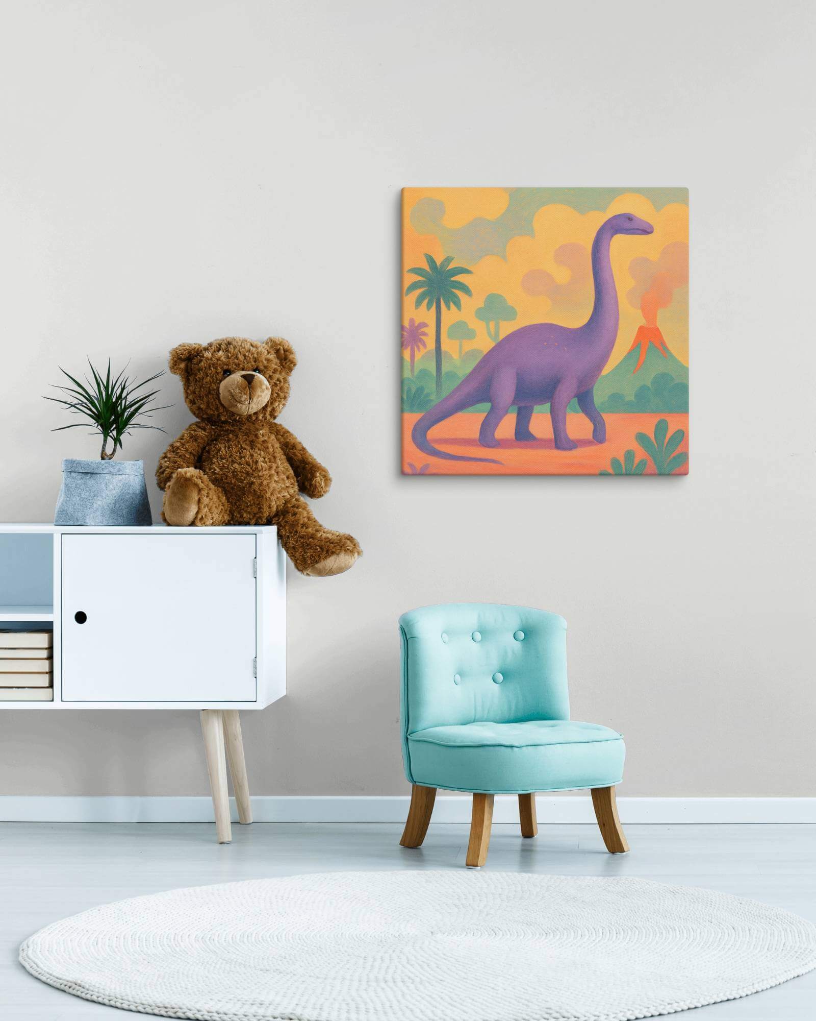 Wondershire, Brachiosaurus Canvas Print – Earthy Sunset v2, abstract dinosaur,baby boy room,baby girl room,baby shower gift,brachiosaurus,brachiosaurus art,Canvas,cartoon dinosaur,colorful wall art,cute dinosaur,dino art,dinosaur,dinosaur canvas,dinosaur