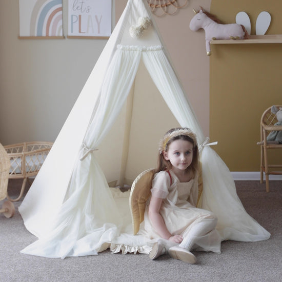 Wondershire, MINICAMP Fairy Kids Play Tent with Tulle in Ecru, Childrens Room,Kids Decor,Kids teepee tent with tulle from minicamp,Nursery Decor